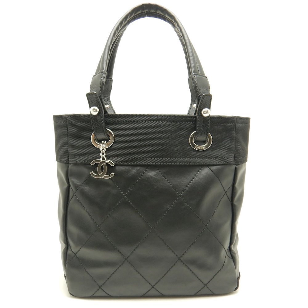 Chanel Paris Biarritz Tote Bag PM PVC Coated Canvas Black